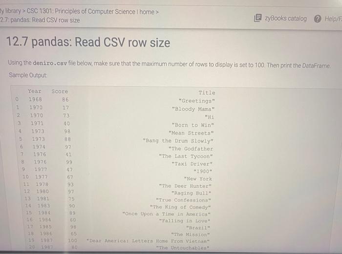 Solved I L. I pandas Read CSV row size Using the deniro Chegg