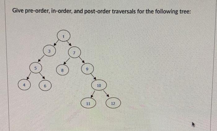 Solved Give pre-order, in-order, and post-order traversals | Chegg.com