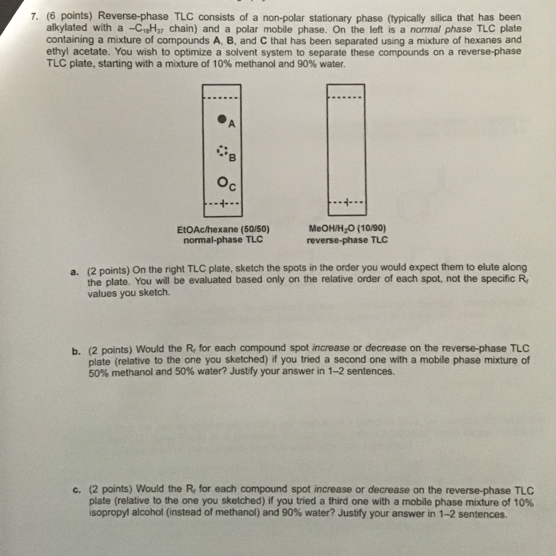 Solved (6 ﻿points) ﻿Reverse-phase TLC consists of a | Chegg.com