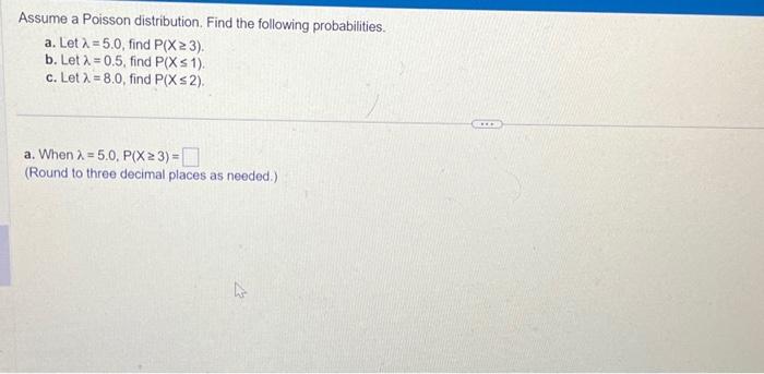 Solved Assume A Poisson Distribution. Find The Following | Chegg.com