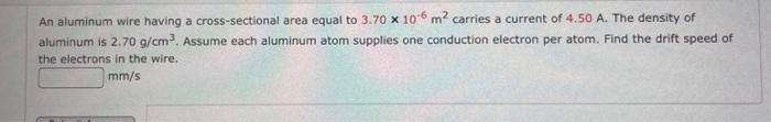 Solved An Aluminum Wire Having A Cross-sectional Area Equal 