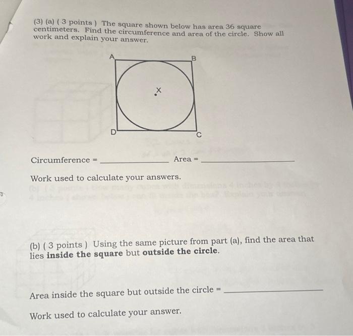 Solved (3) (a) ( 3 points) The square shown below has area | Chegg.com