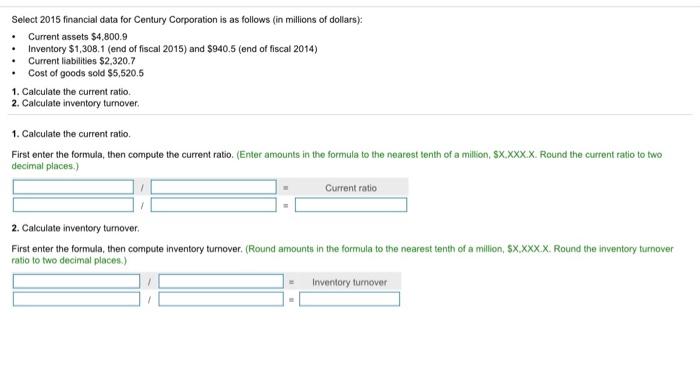 Solved Select 2015 Financial Data For Century Chegg