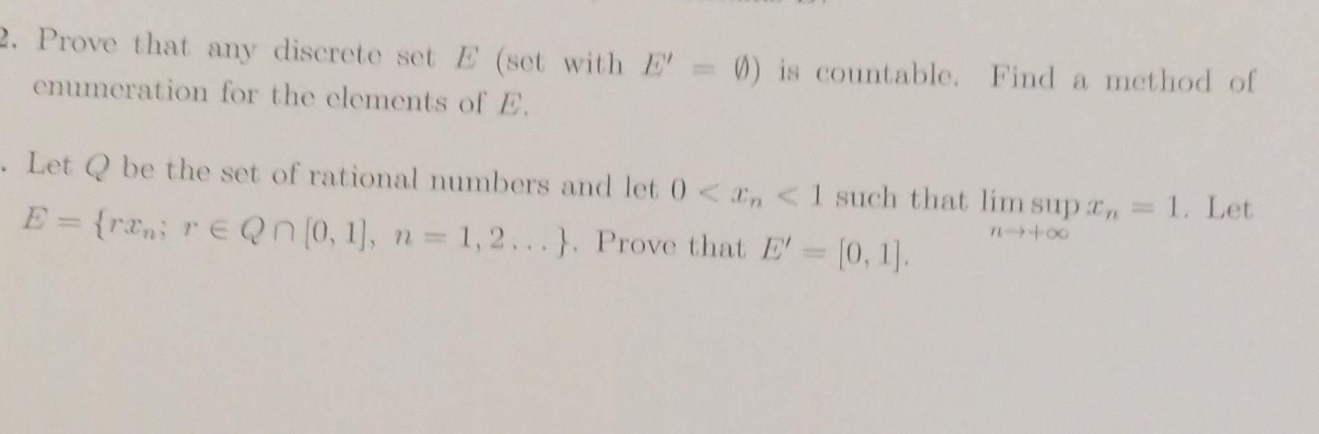 Solved Prove that any discrete set E (set with E′=∅ ) is | Chegg.com