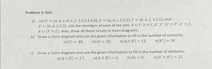 Solved Problem 3: Sets A) Let U = {a, B, C, D, E, F, | Chegg.com