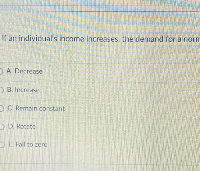 Solved If an individual's income increases, the demand for a | Chegg.com