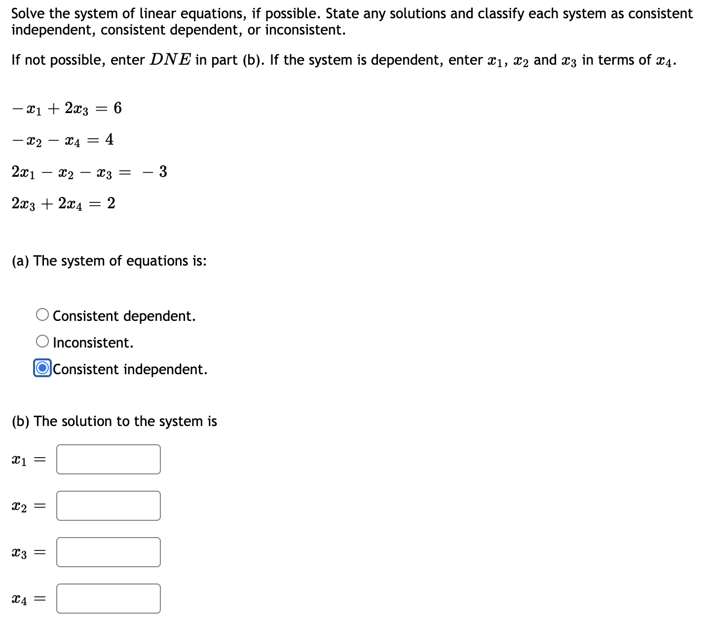 Solved Solve the system of ﻿linear equations, if ﻿possible. | Chegg.com