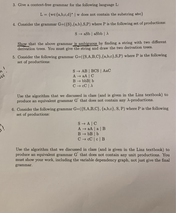 Solved 3. Give a context-free grammar for the following | Chegg.com
