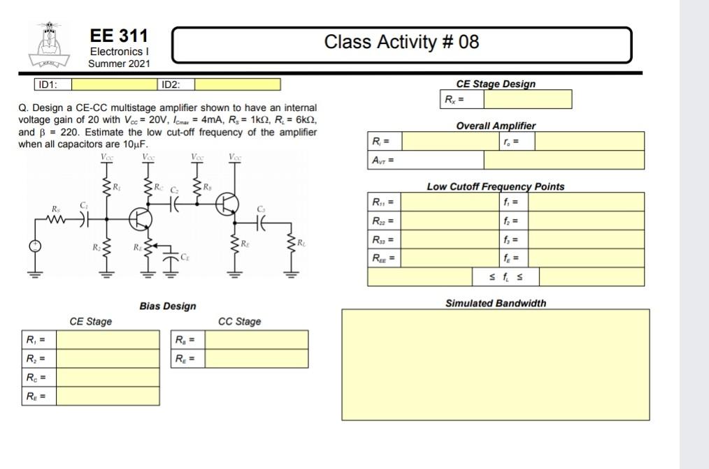 Solved EE 311 Electronics Summer 2021 Class Activity # 08 | Chegg.com