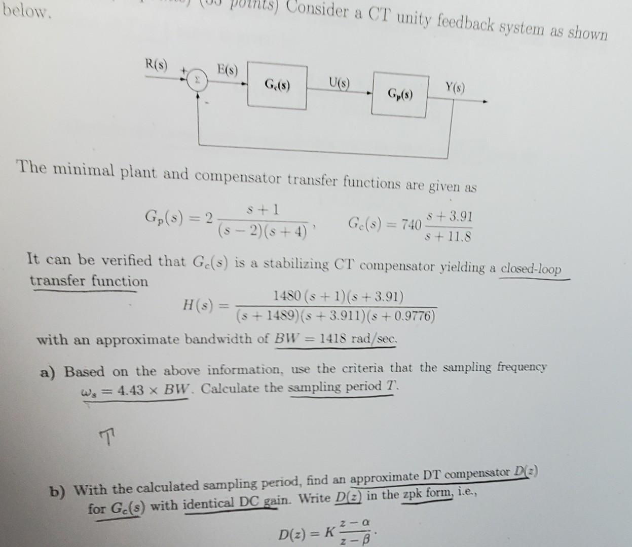 Solved below. its) Consider a CT unity feedback system as | Chegg.com