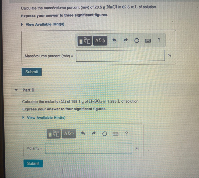 Solved Calculate The Mass Volume Percent M V Of 5 G Chegg Com