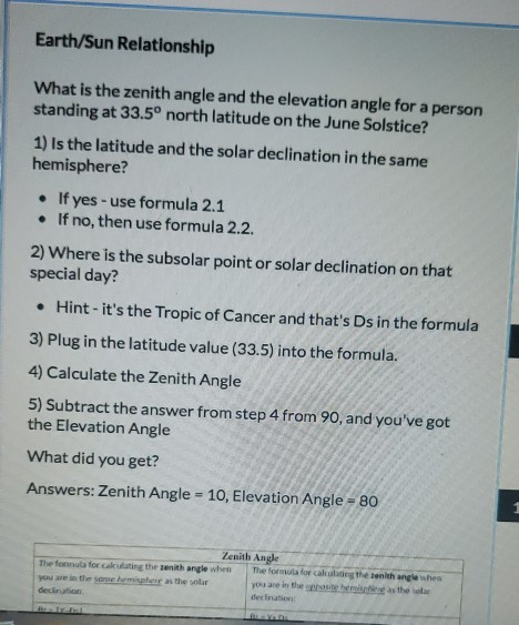 Solved 8 1 point What is the ZENITH angle for a person | Chegg.com