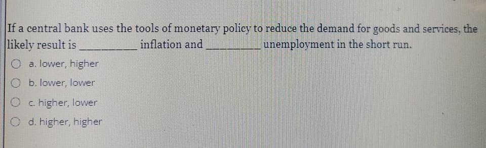 Solved If a central bank uses the tools of monetary policy | Chegg.com