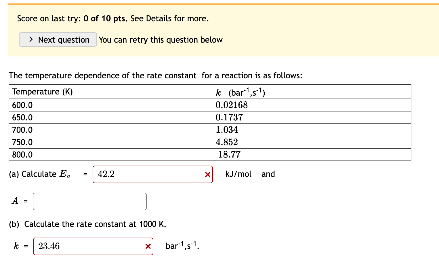 Solved The temperature dependence of the rate constant for a | Chegg.com