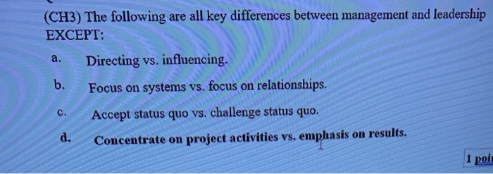 Solved (CH3) The following are all key differences between | Chegg.com