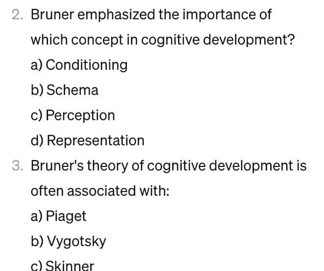 Solved Bruner emphasized the importance of which concept in