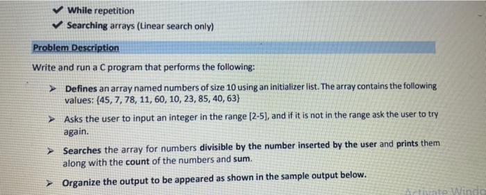 Solved While repetition Searching arrays (Linear search | Chegg.com