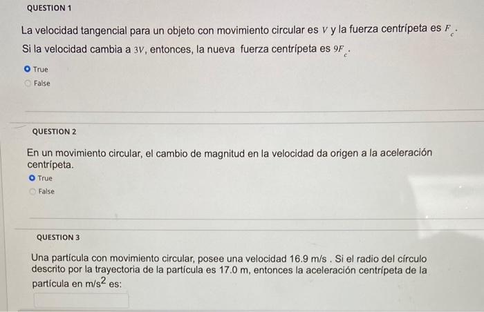 La velocidad tangencial para un objeto con movimiento circular es \( V \) y la fuerza centripeta es \( F_{c} \). Si la veloci