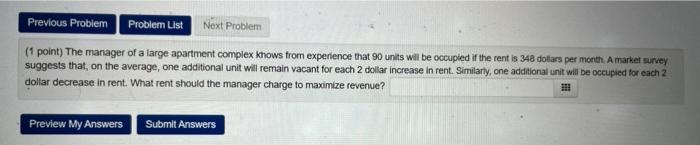 Solved (1 point) The manager of a large apartment complex | Chegg.com