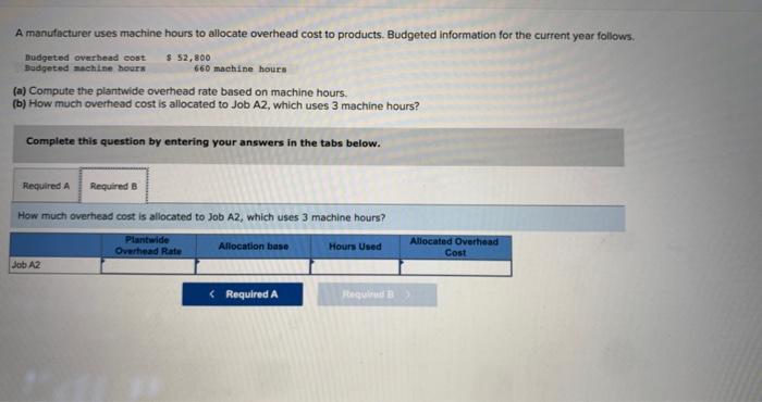 Solved A manufacturer uses machine hours to allocate | Chegg.com