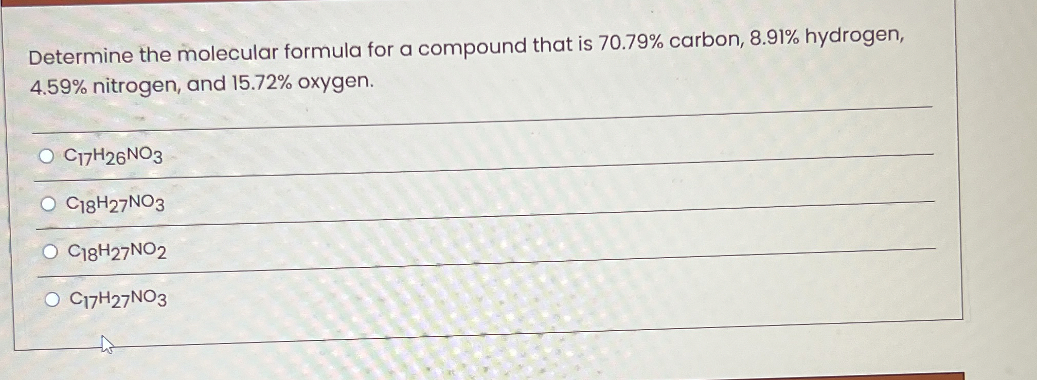 Solved Determine the molecular formula for a compound that | Chegg.com