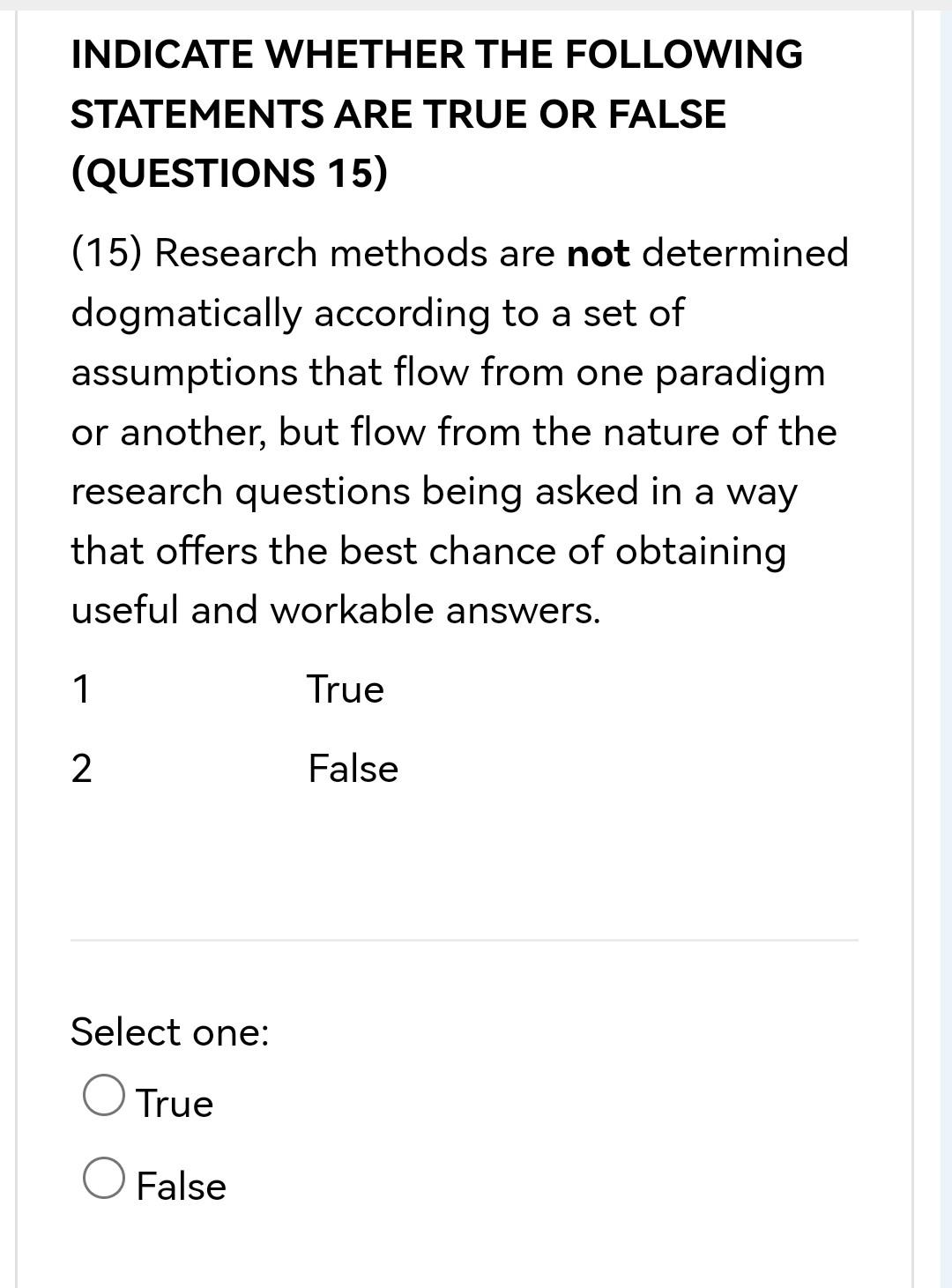 Solved INDICATE WHETHER THE FOLLOWING STATEMENTS ARE TRUE OR | Chegg.com