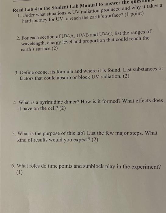 Solved Read Lab 4 in the Student Lab Manual to answer the | Chegg.com