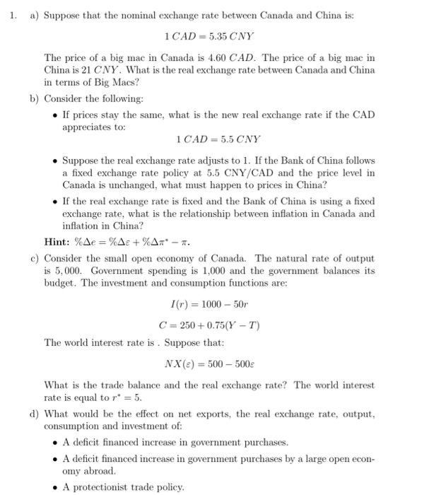 Solved If the real exchange rates between the USD and CAD