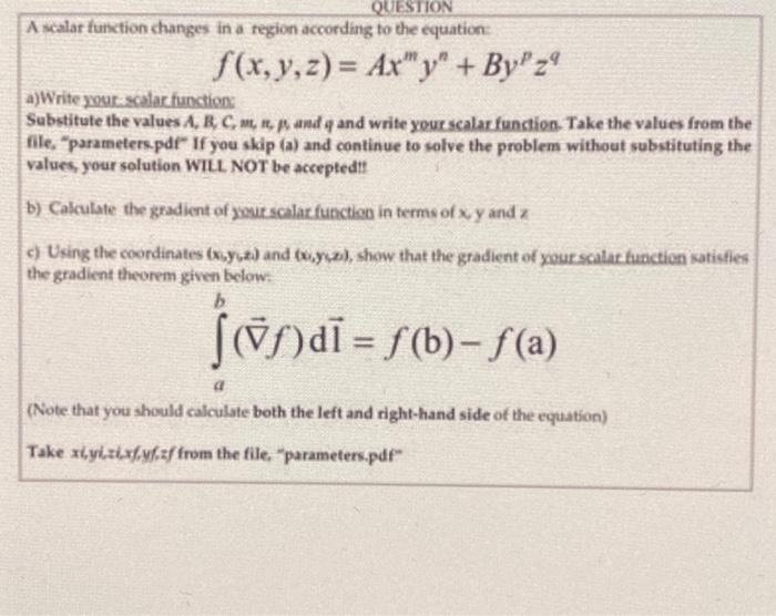 Solved A scalar function changes in a region according to | Chegg.com