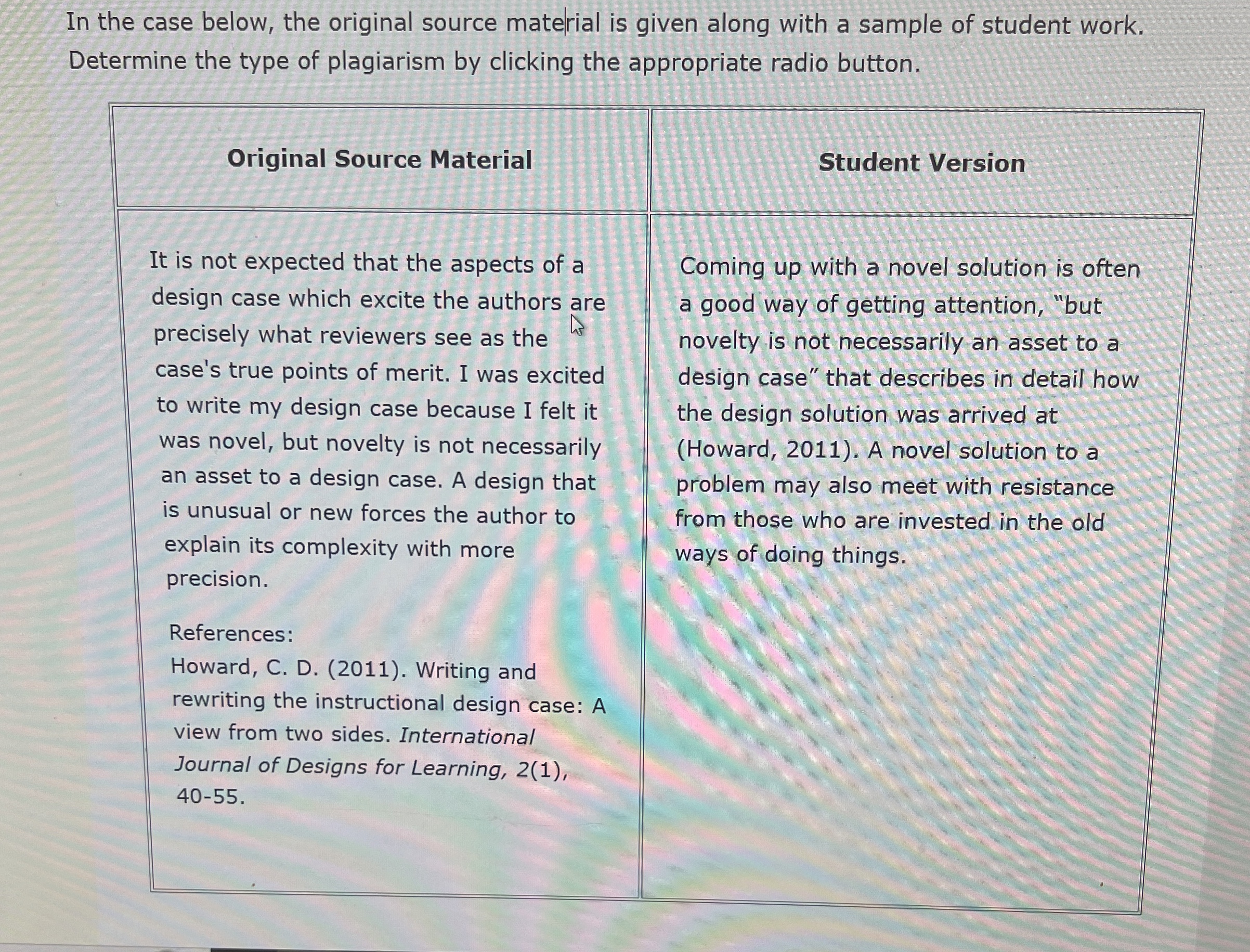 Solved In the case below, the original source material is | Chegg.com