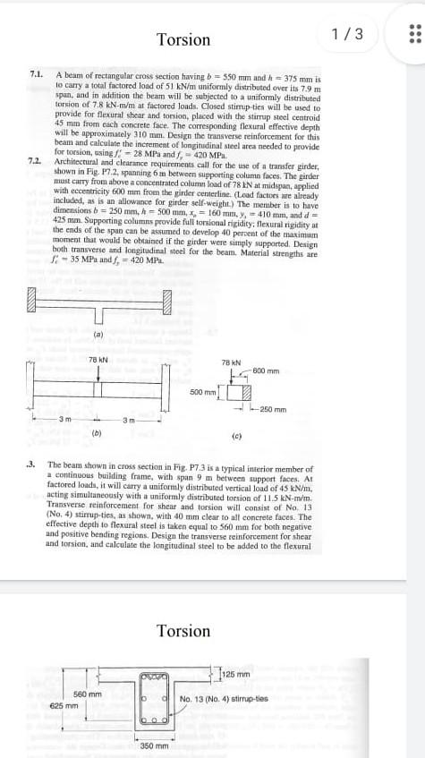 Solved Torsion 1/3 .: 7.1. 7.2. A beam of rectangular cross | Chegg.com