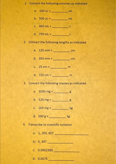 Solved 1 Convert The Following Volumes As Indicated A 100 8690