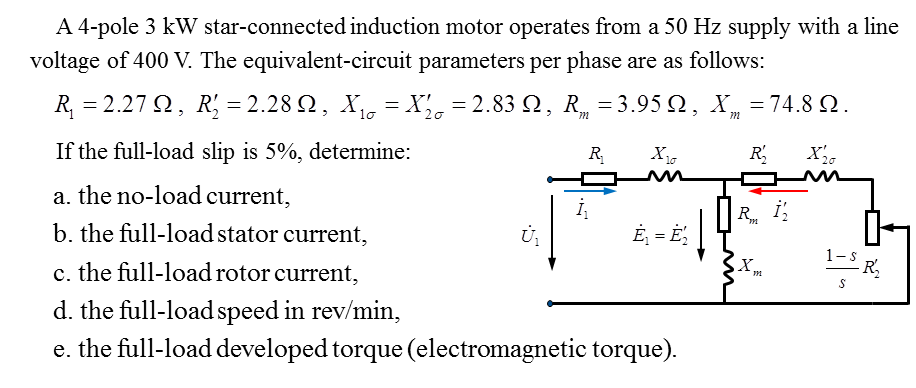 Solved A 4-pole 3 kW star-connected induction motor operates | Chegg.com