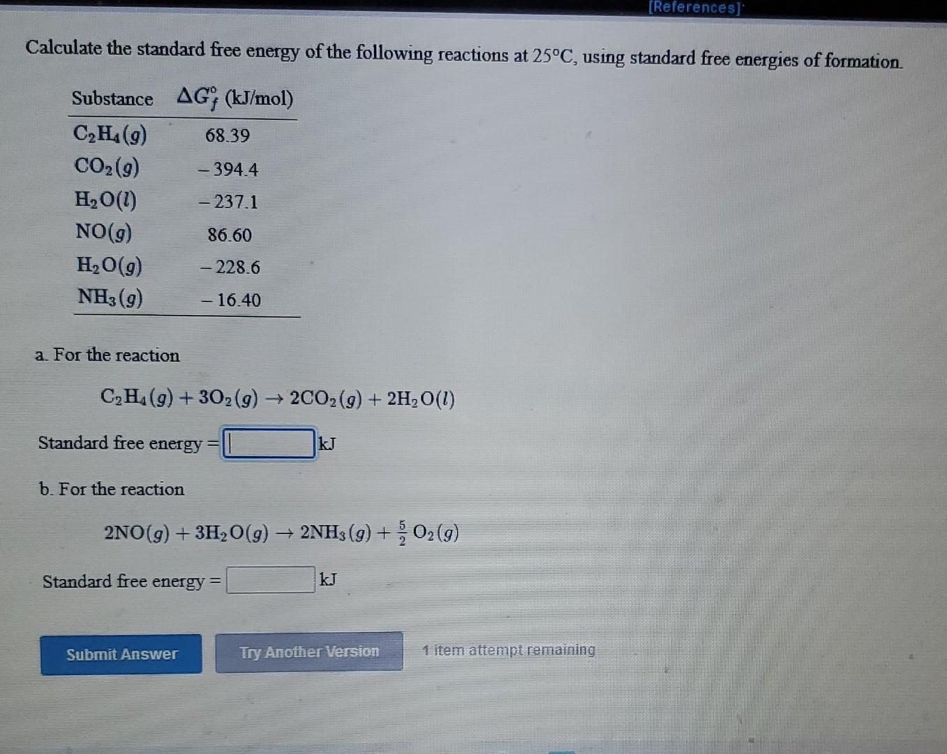 Solved [References] Calculate The Standard Free Energy Of | Chegg.com