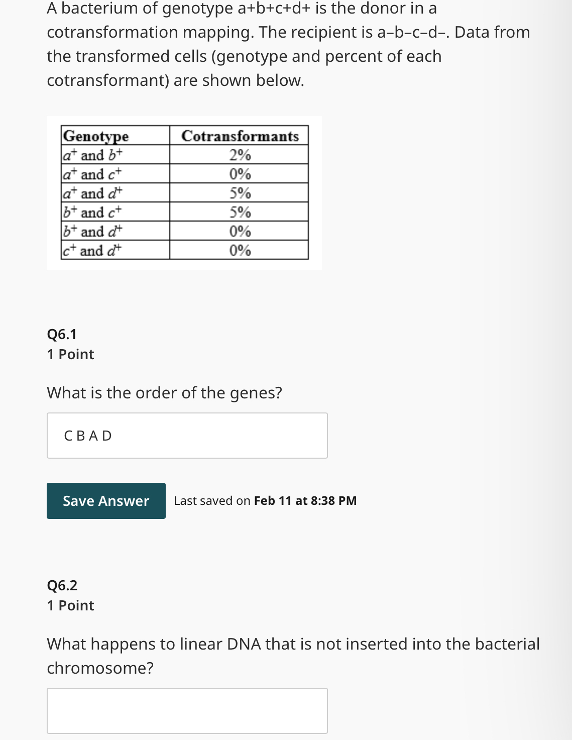 Solved A Bacterium Of Genotype A+b+c+d+ ﻿is The Donor In | Chegg.com