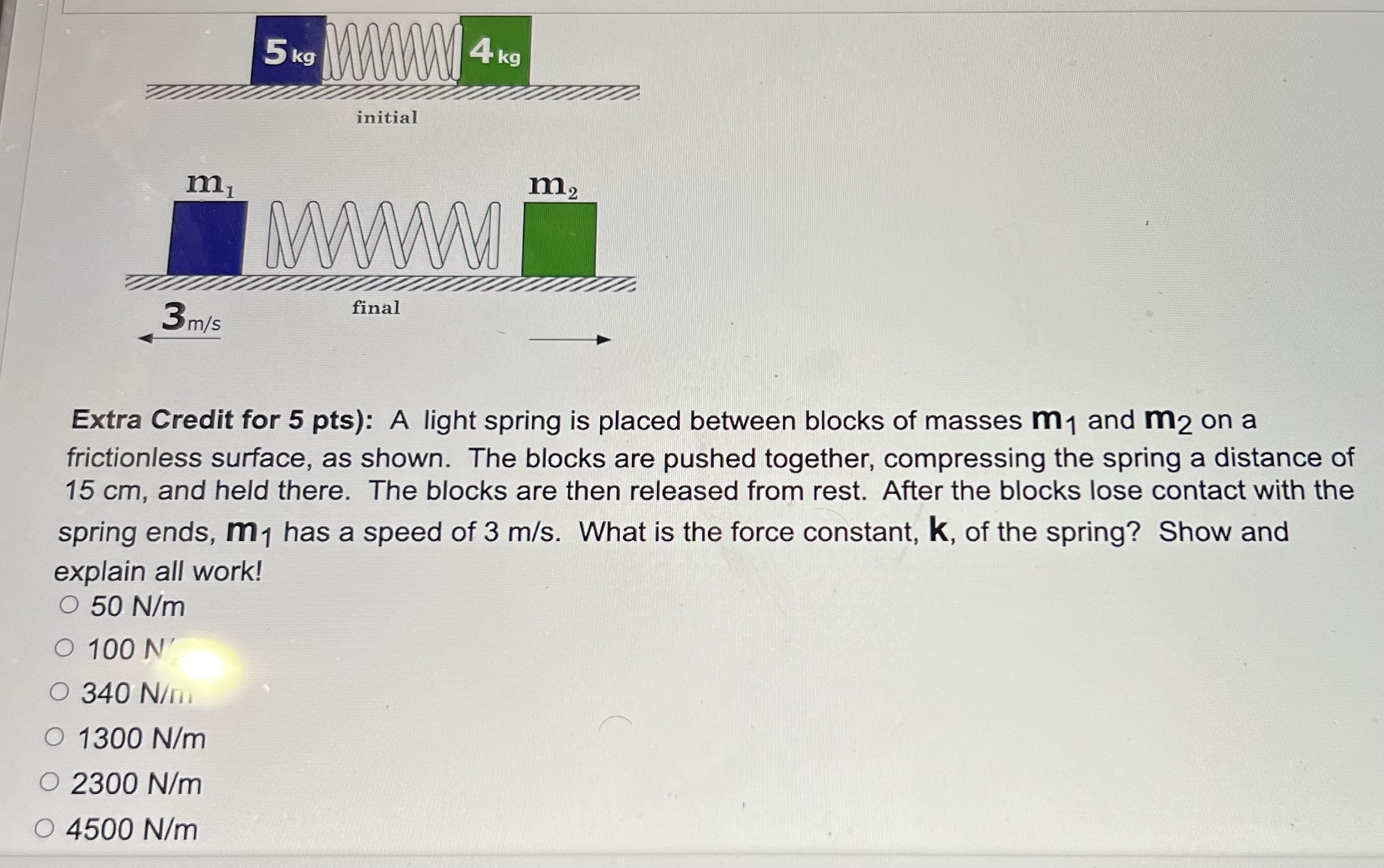 Solved Extra Credit for 5 ﻿pts): A light spring is placed | Chegg.com