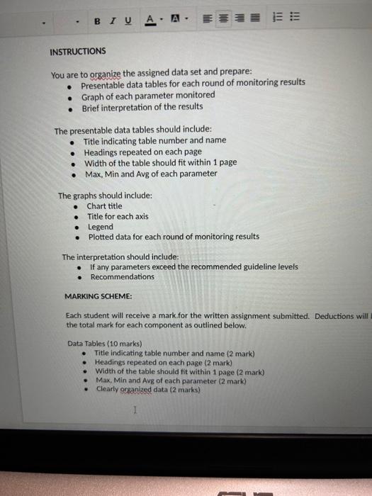 INSTRUCTIONS You are to organize the assigned data | Chegg.com