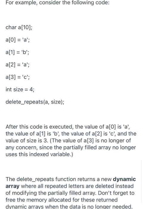 Solved Write a function in c++ called delete_repeats that | Chegg.com