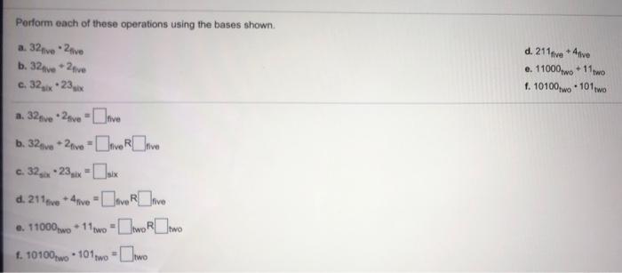 Solved Perform each of these operations using the bases | Chegg.com