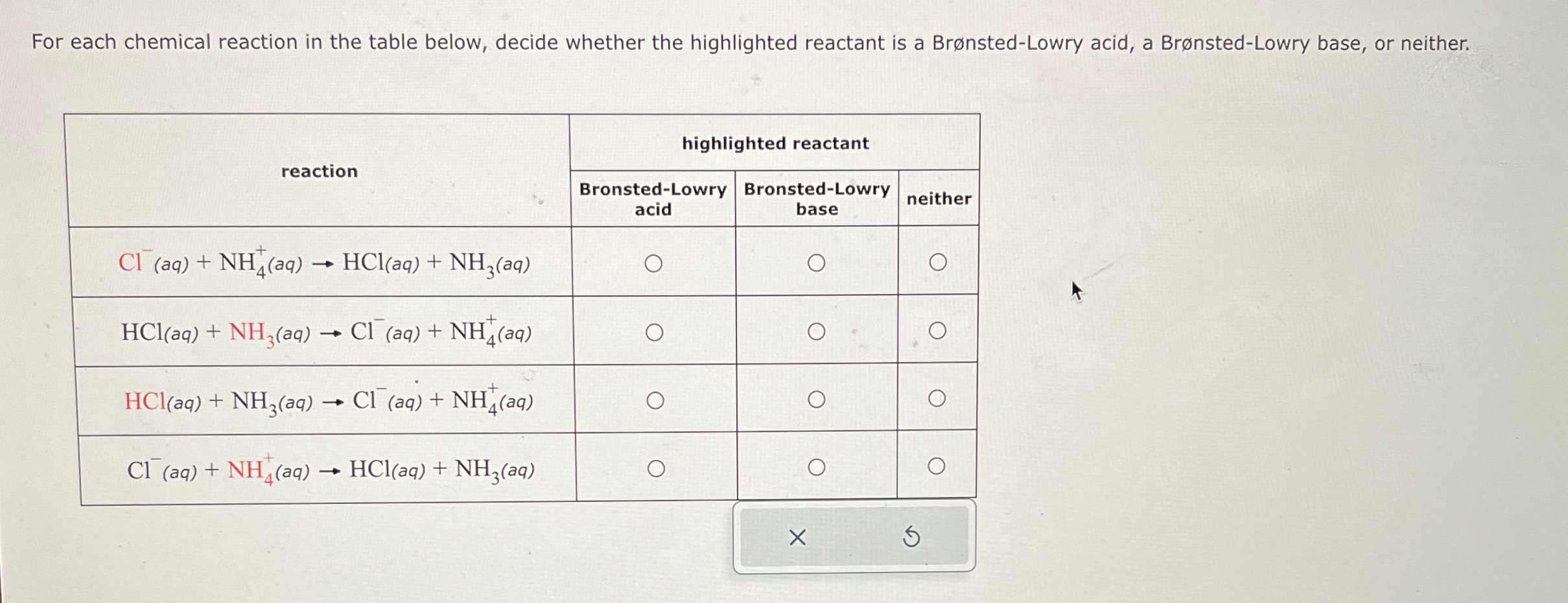 Solved For each chemical reaction in the table below, decide | Chegg.com
