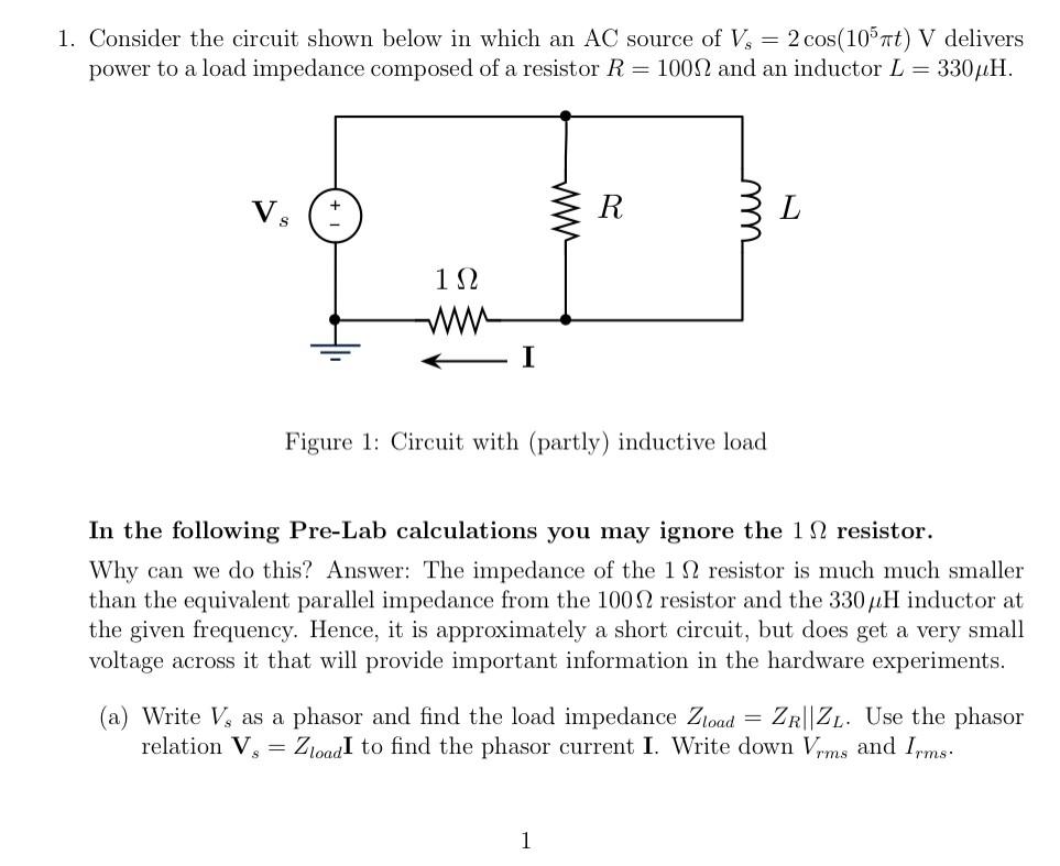 Solved 1. Consider the circuit shown below in which an AC | Chegg.com