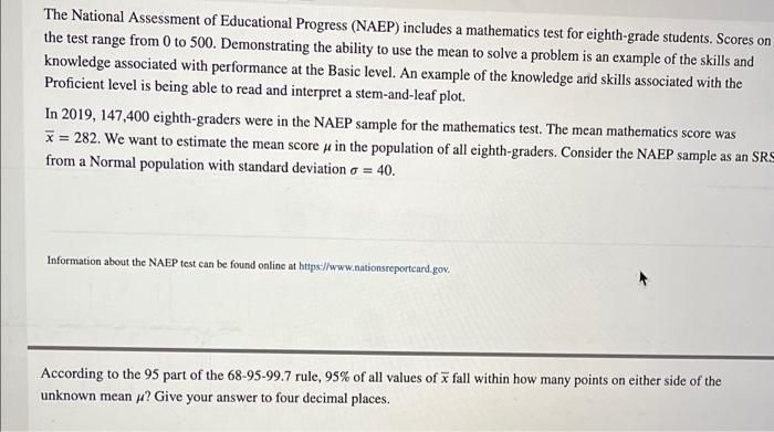 Solved The National Assessment of Educational Progress | Chegg.com
