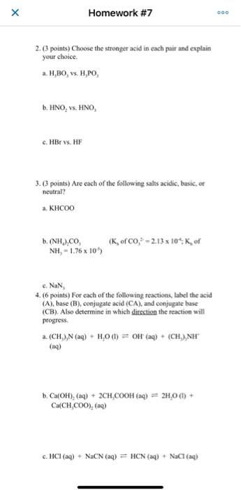 Solved 2. (3 points) Choose the stronger acid in each pair | Chegg.com