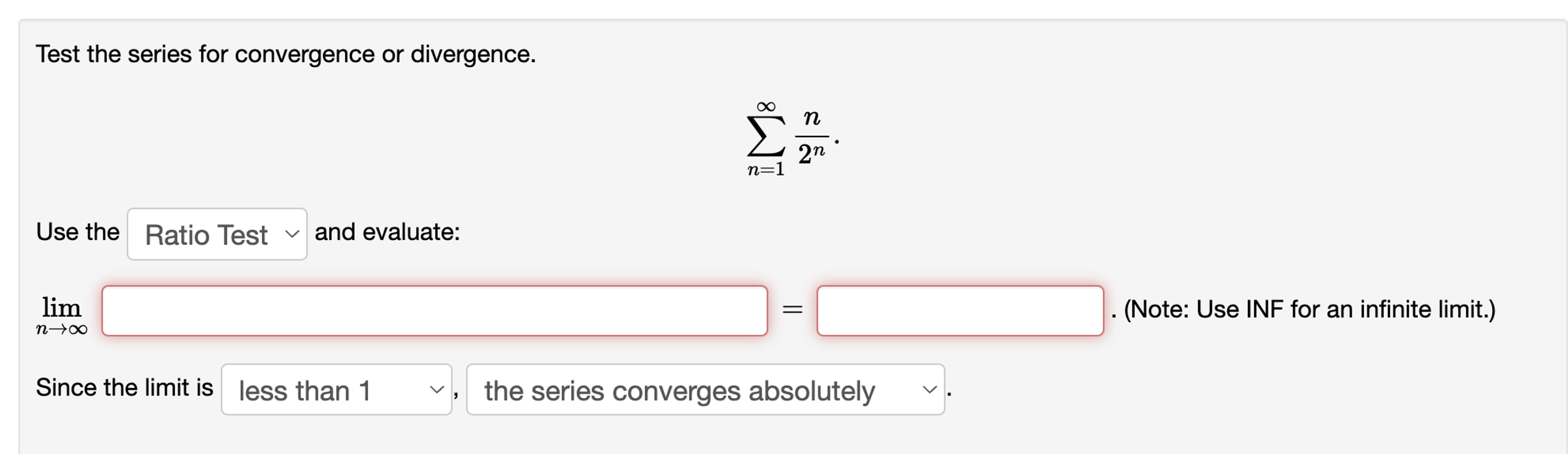 [Solved]: Test the series for convergence or divergence.