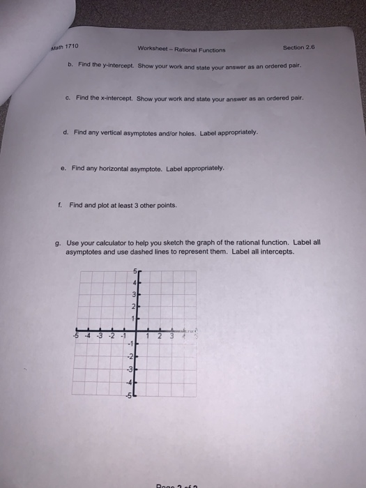 Graphing Rational Functions Worksheet