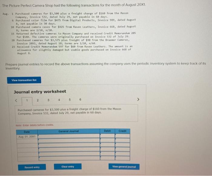 Solved The Picture Perfect Camera Shop had the following | Chegg.com