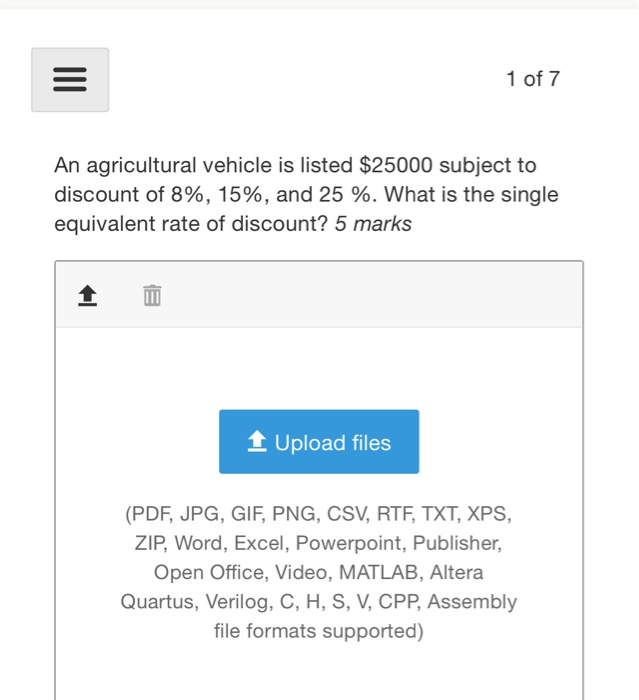 Solved III 1 of 7 An agricultural vehicle is listed $25000 