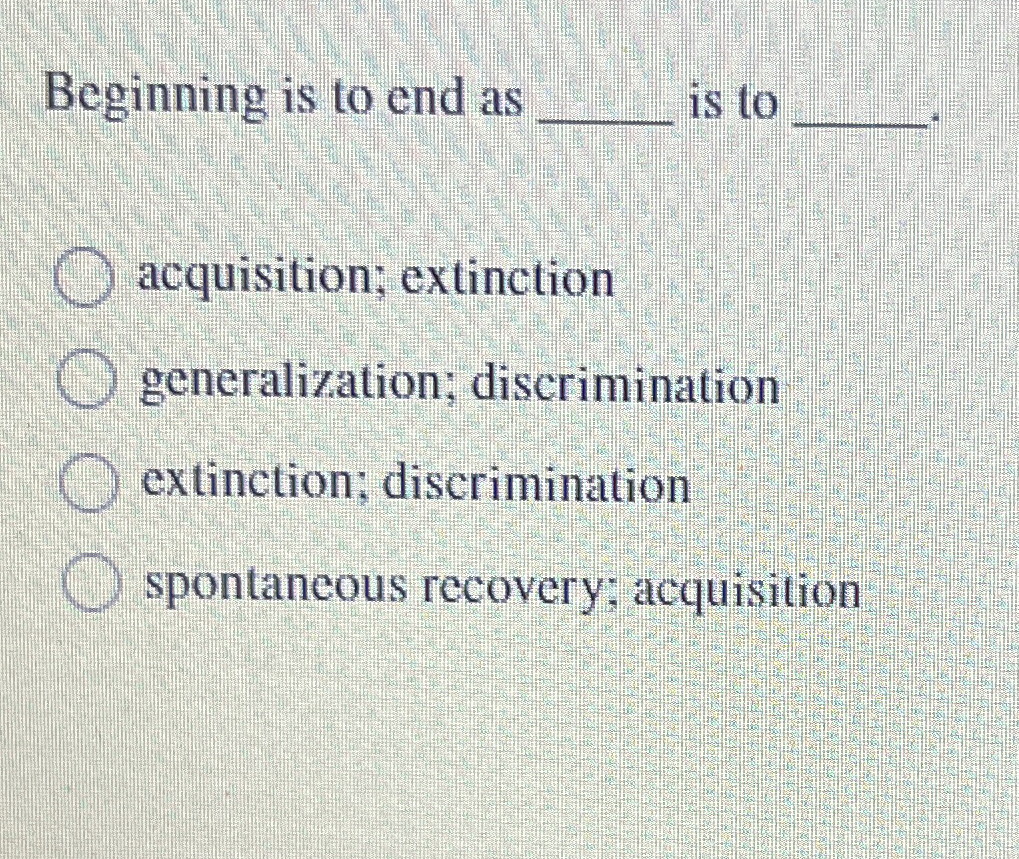 Solved Beginning is to end as q, ﻿is to acquisition; | Chegg.com