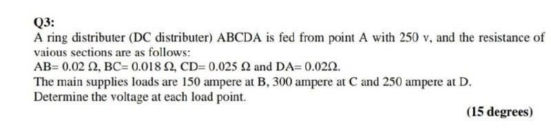 Solved Q3: A ring distributer (DC distributer) ABCDA is fed | Chegg.com