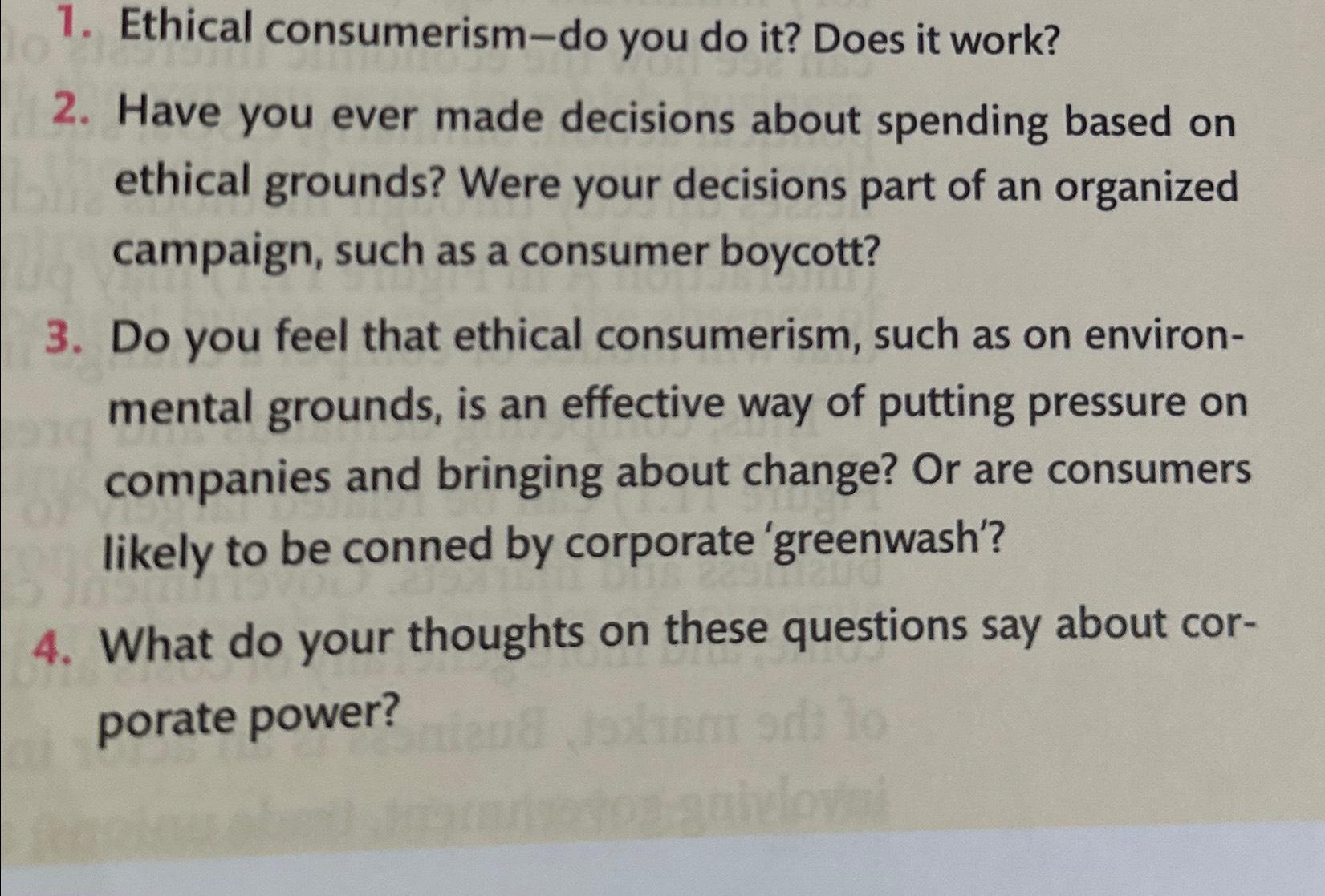 Solved Ethical consumerism-do you do it? ﻿Does it work?Have